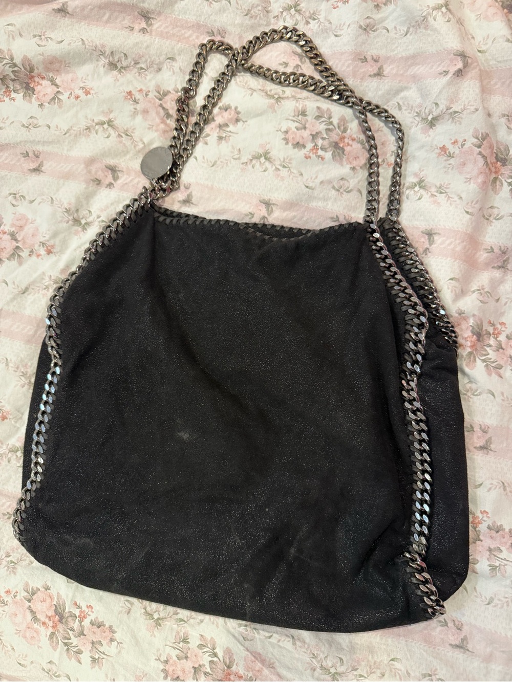 Stella McCartney Black Falabella Shoulder Bag with Silver Chain Trim